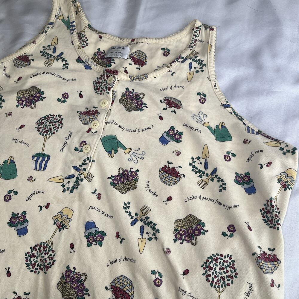 Preview Collection Lingerie Vtg Gardening Nightgown Sleep Shirt 2X/3X 48" Chest